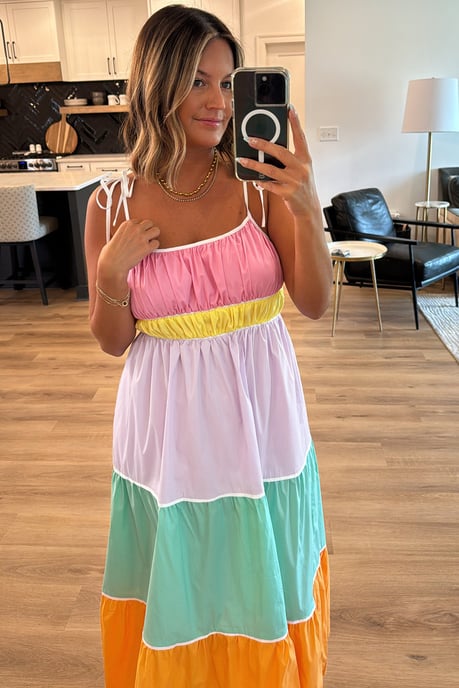 Vestido midi de capas multicolor - Image 4