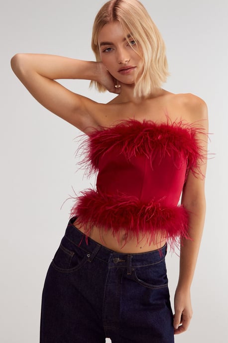 Satin Boned Feather Corset - Image 1