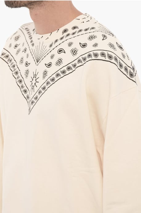 Sudadera de cuello redondo con motivo de bandana en blanco y negro - Image 3