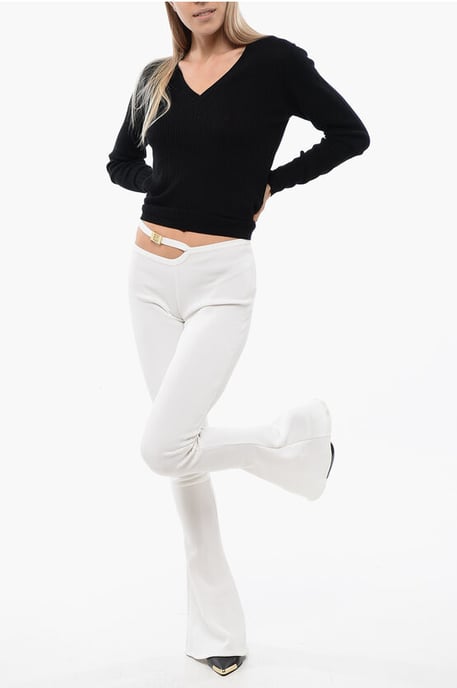 Leggings acampanados con abertura en beige - Image 4