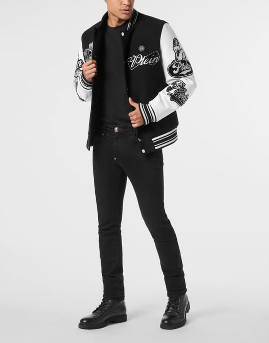 Varsity Bomber With Leather Sleeves Crystal Eagle - Image 3