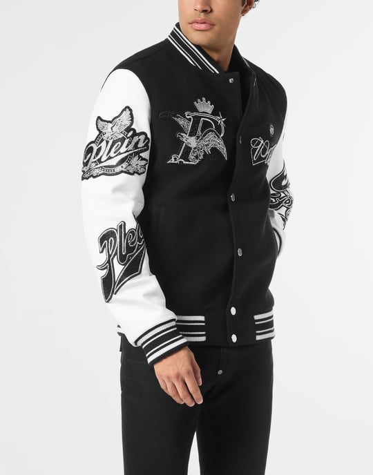 Varsity Bomber With Leather Sleeves Crystal Eagle - Image 5
