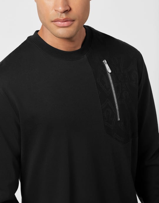 Long Sleeve T-Shirt With Jacquard Crest Insert - Image 2