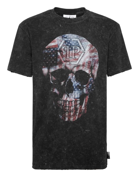Washed Round Neck T-Shirt Skull America - Image 1