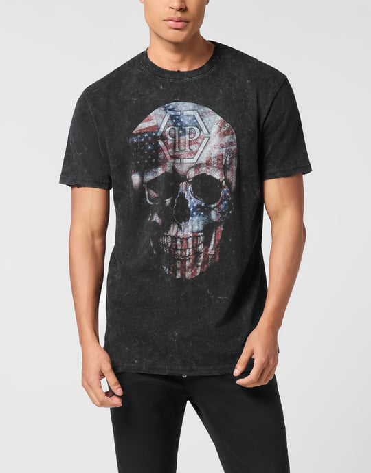 Washed Round Neck T-Shirt Skull America - Image 2