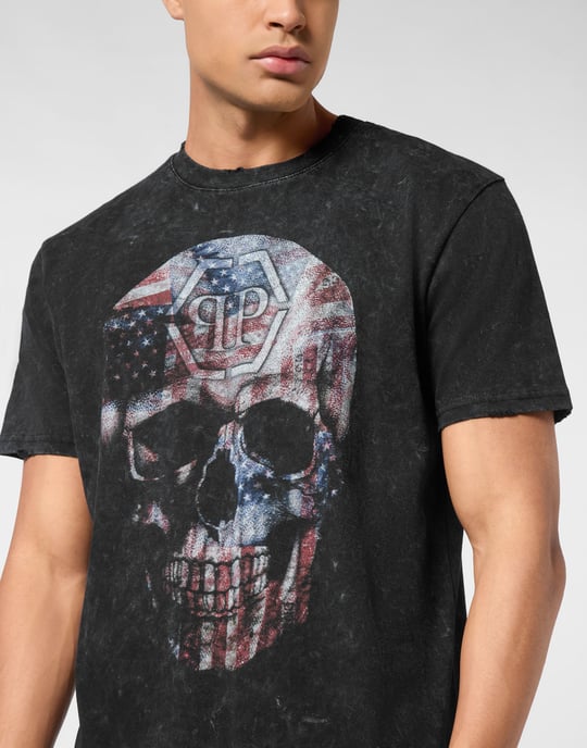 Washed Round Neck T-Shirt Skull America - Image 3