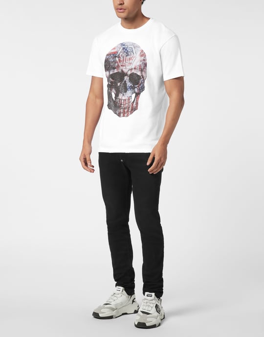 Washed Round Neck T-Shirt Skull America - Image 3