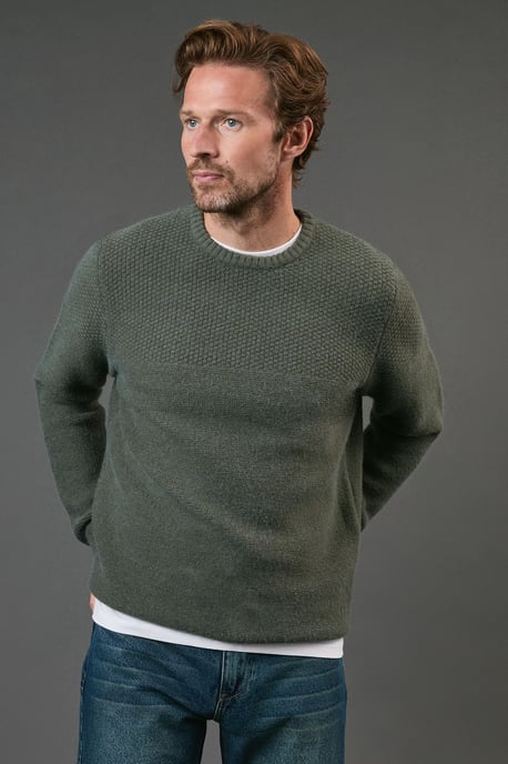 Tuck Stitch Yoke Crew Neck Jumper - Image 1