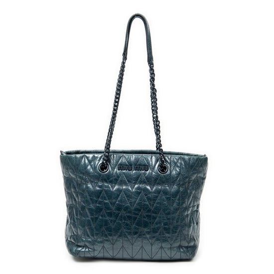 Miu Miu Chain Zip Tote en Verde azulado Piel de becerro - Image 1