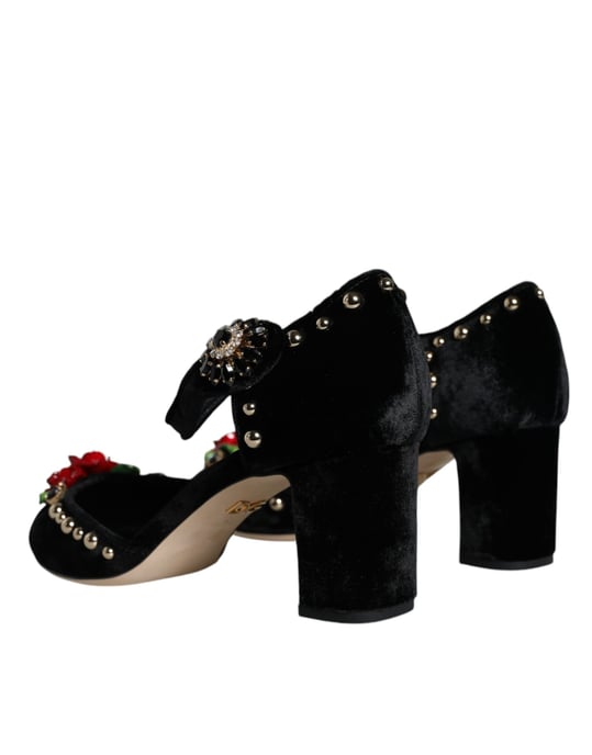 Zapatos de Tacón de Terciopelo Rosa con Tacón Cuadrado - Image 4