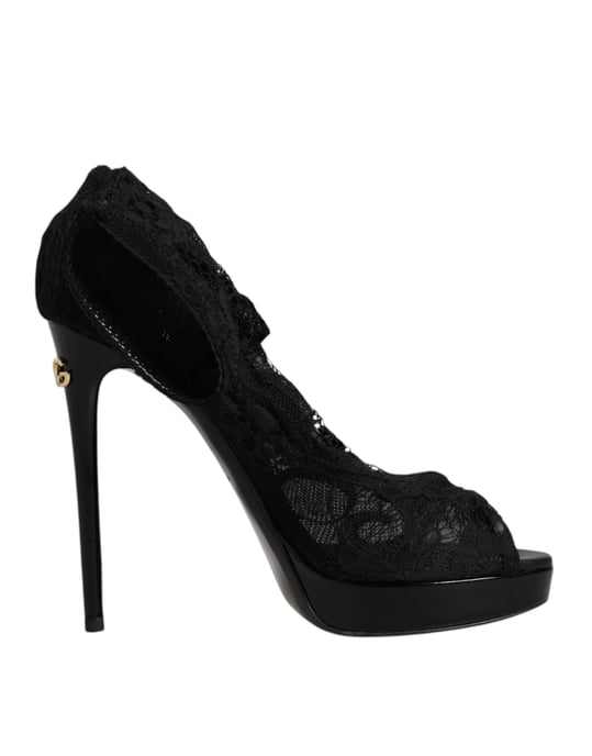Zapatos de Tacón de Plataforma de Encaje Negros - Image 1