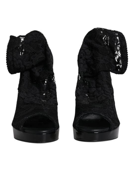Zapatos de Tacón de Plataforma de Encaje Negros - Image 2