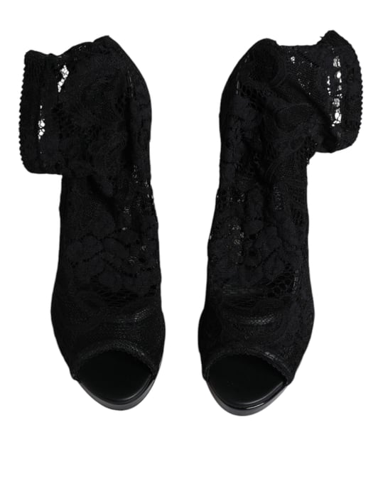 Zapatos de Tacón de Plataforma de Encaje Negros - Image 3
