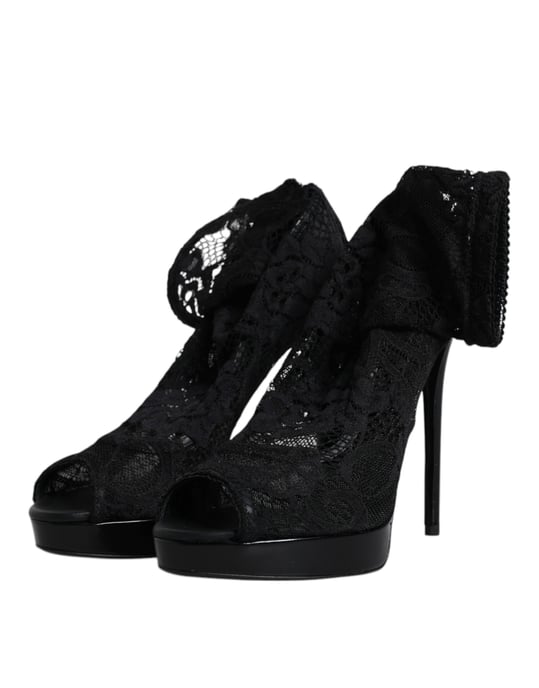 Zapatos de Tacón de Plataforma de Encaje Negros - Image 4