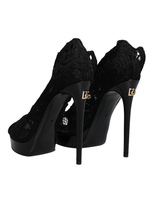 Zapatos de Tacón de Plataforma de Encaje Negros - Image 5