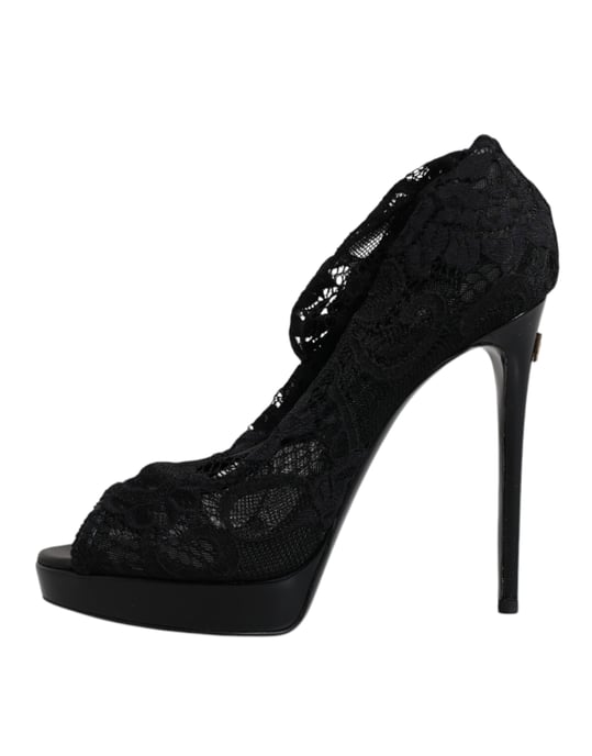 Zapatos de Tacón de Plataforma de Encaje Negros - Image 6