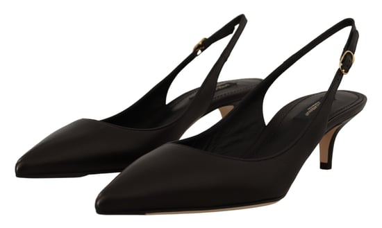 Zapatos de Tacón de Piel con Talón Abierto Negros - Image 6