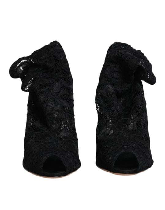 Zapatos de Tacón Abierto de Encaje Negros - Image 2