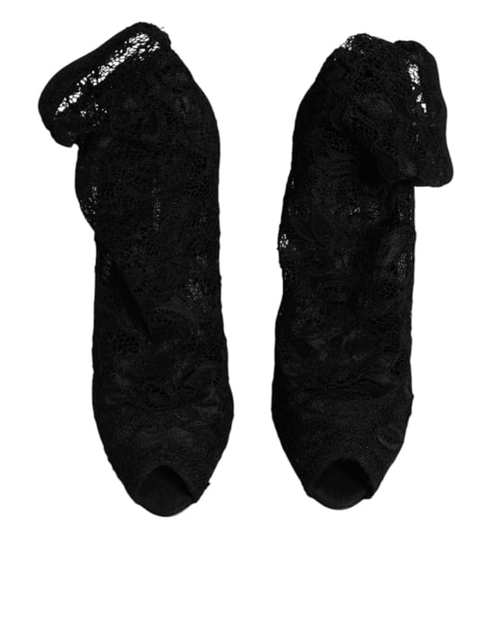 Zapatos de Tacón Abierto de Encaje Negros - Image 3
