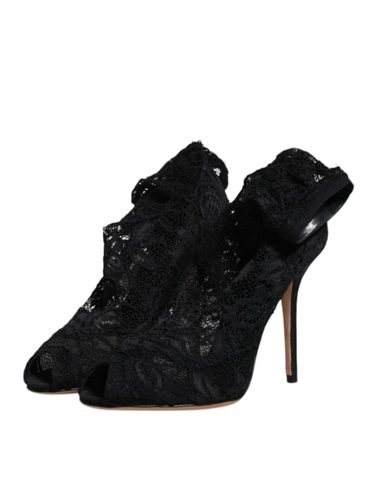 Zapatos de Tacón Abierto de Encaje Negros - Image 4