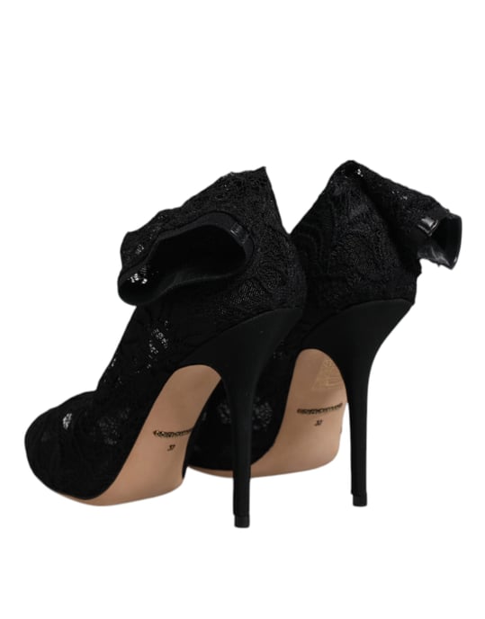 Zapatos de Tacón Abierto de Encaje Negros - Image 5