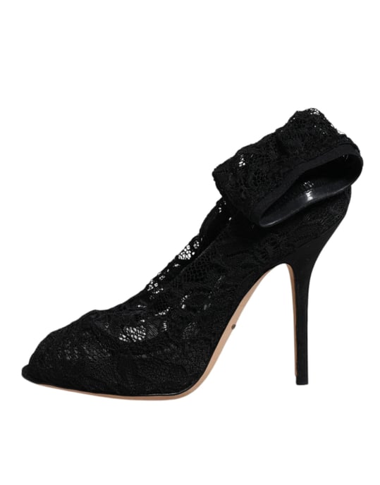 Zapatos de Tacón Abierto de Encaje Negros - Image 6