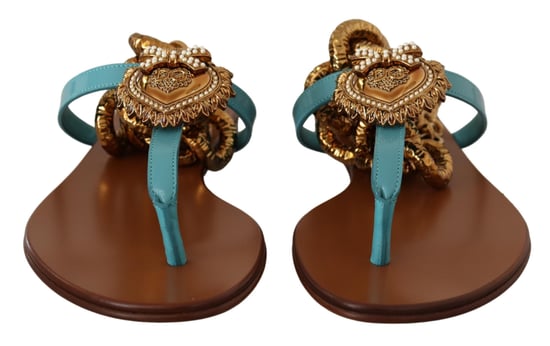 Sandalias Planas de Piel Embellecidas con Cadena Azules - Image 2