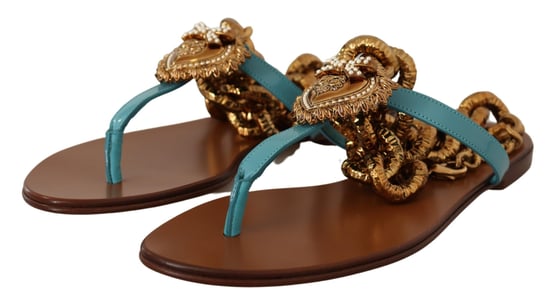 Sandalias Planas de Piel Embellecidas con Cadena Azules - Image 3