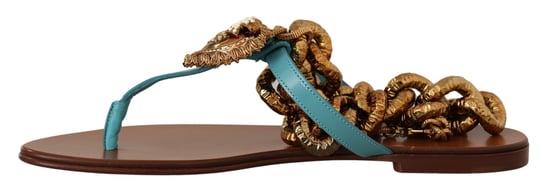 Sandalias Planas de Piel Embellecidas con Cadena Azules - Image 5