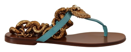 Sandalias Planas de Piel Embellecidas con Cadena Azules - Image 6
