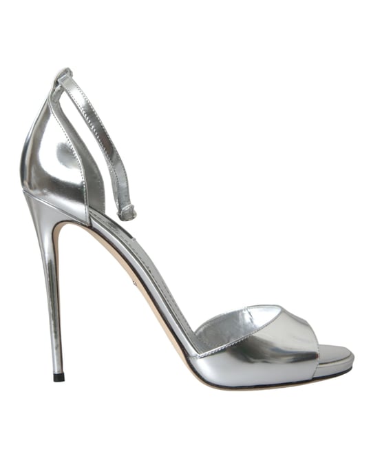 Tacones de Cuero Metálico Plateado - Image 1