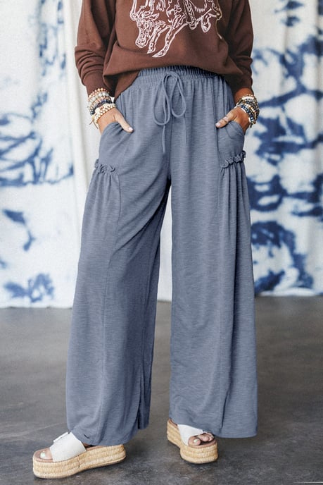 Pantalones de pierna ancha con bolsillo y volantes - Image 1