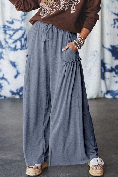 Pantalones de pierna ancha con bolsillo y volantes - Image 4