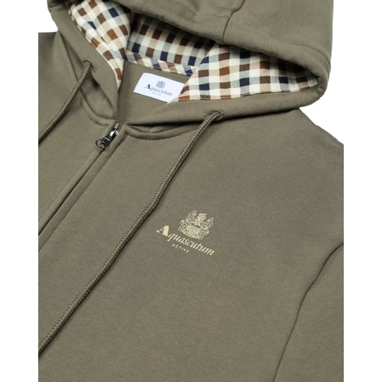 Sudadera Con Capucha Aquascutum Active Con Cremallera Completa Y Logotipo Pequeño, Color Verde Militar - Image 5