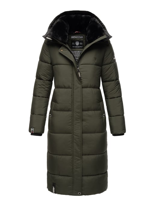 Marikoo abrigo de invierno mujer – Largo acolchado con capucha desmontable - Image 1