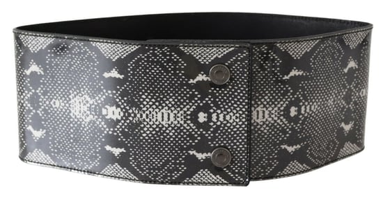 Cinturón de Cintura de Cuero Negro con Diseño de Piel de Serpiente Ancha Ermanno Scervino - Image 2