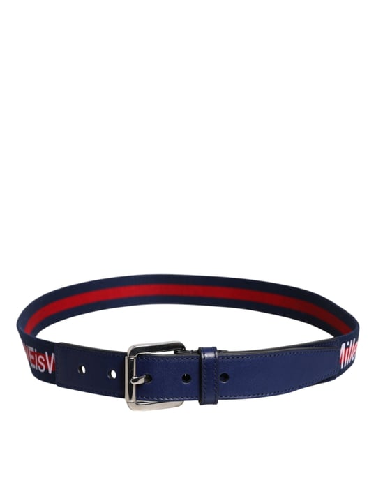 Cinturón de algodón y cuero azul con hebilla metálica impresa de Dolce & Gabbana - Image 3