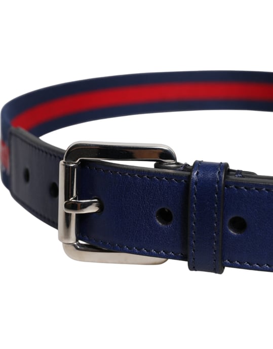 Cinturón de algodón y cuero azul con hebilla metálica impresa de Dolce & Gabbana - Image 4