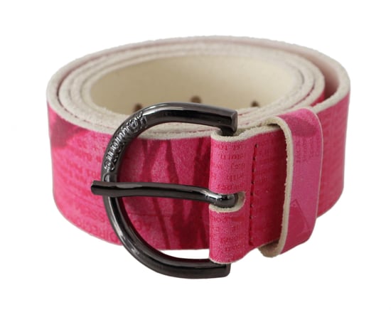 Cinturón de hebilla redonda con diseño de logo en letra de cuero rosa John Galliano - Image 1