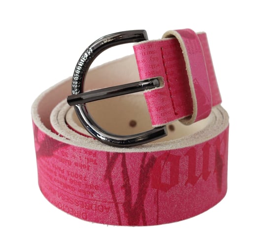 Cinturón de hebilla redonda con diseño de logo en letra de cuero rosa John Galliano - Image 2