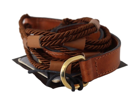 Cinturón de Cuero Marrón Trenzado con Hebilla de Oro de Scervino Street - Image 1
