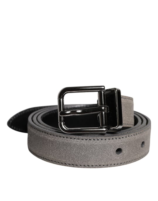 Cinturón de cuero gris con hebilla de metal en tono plata de Dolce & Gabbana - Image 2