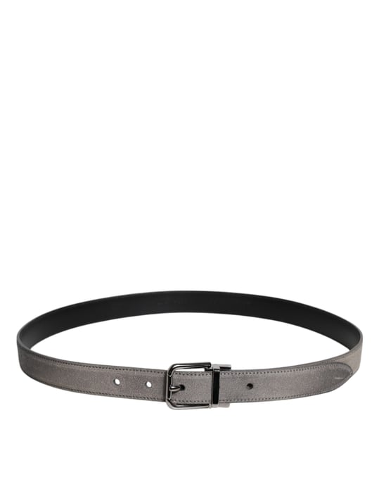 Cinturón de cuero gris con hebilla de metal en tono plata de Dolce & Gabbana - Image 3