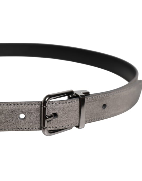 Cinturón de cuero gris con hebilla de metal en tono plata de Dolce & Gabbana - Image 4