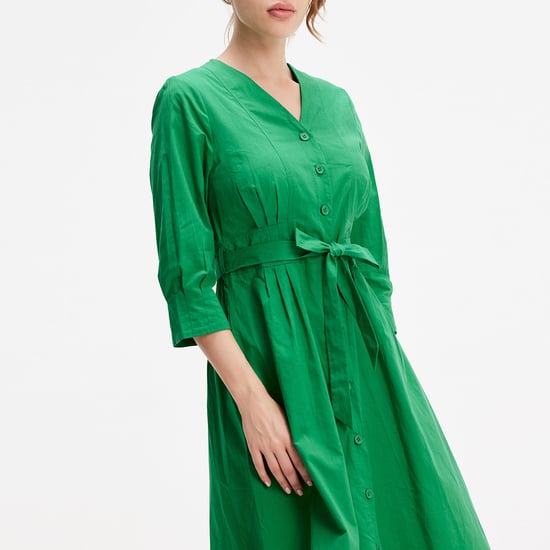 Minimalist cotton shirt dress with knotted belt - Image 2