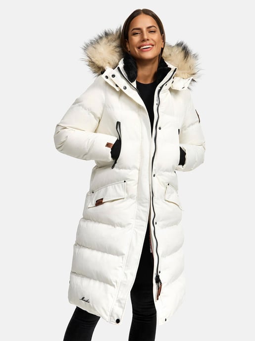 Marikoo abrigo de invierno mujer – Schneesternchen largo con capucha y cuello de pelo sintético - Image 2