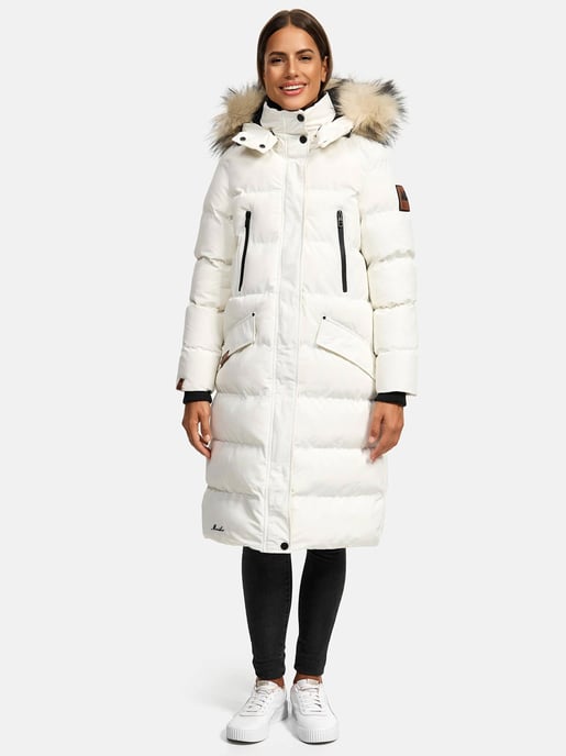 Marikoo abrigo de invierno mujer – Schneesternchen largo con capucha y cuello de pelo sintético - Image 3
