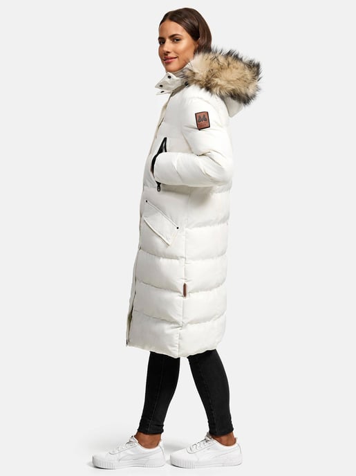 Marikoo abrigo de invierno mujer – Schneesternchen largo con capucha y cuello de pelo sintético - Image 4
