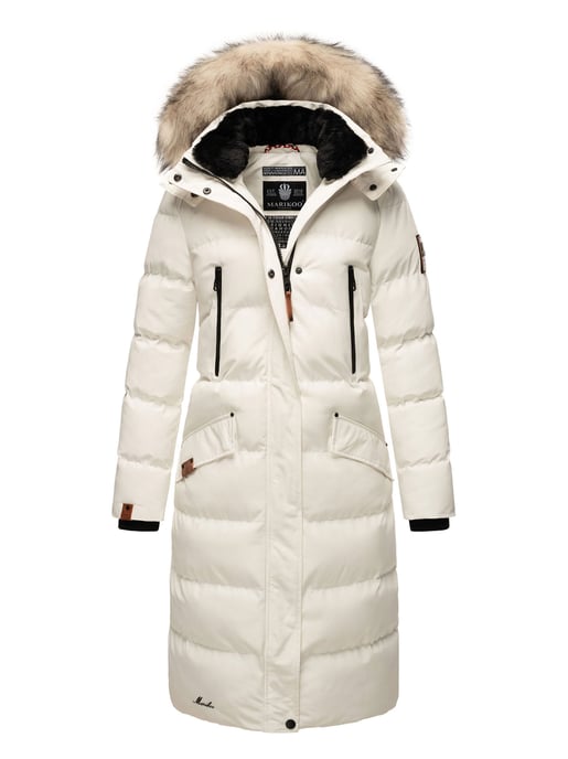 Marikoo abrigo de invierno mujer – Schneesternchen largo con capucha y cuello de pelo sintético - Image 5