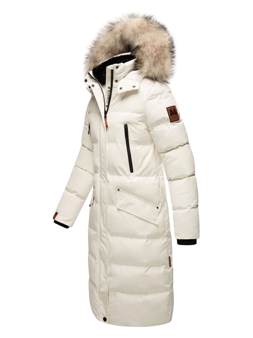 Marikoo abrigo de invierno mujer – Schneesternchen largo con capucha y cuello de pelo sintético - Image 6